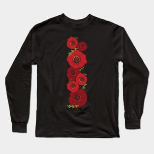 Red and black poppies with green stems Long Sleeve T-Shirt